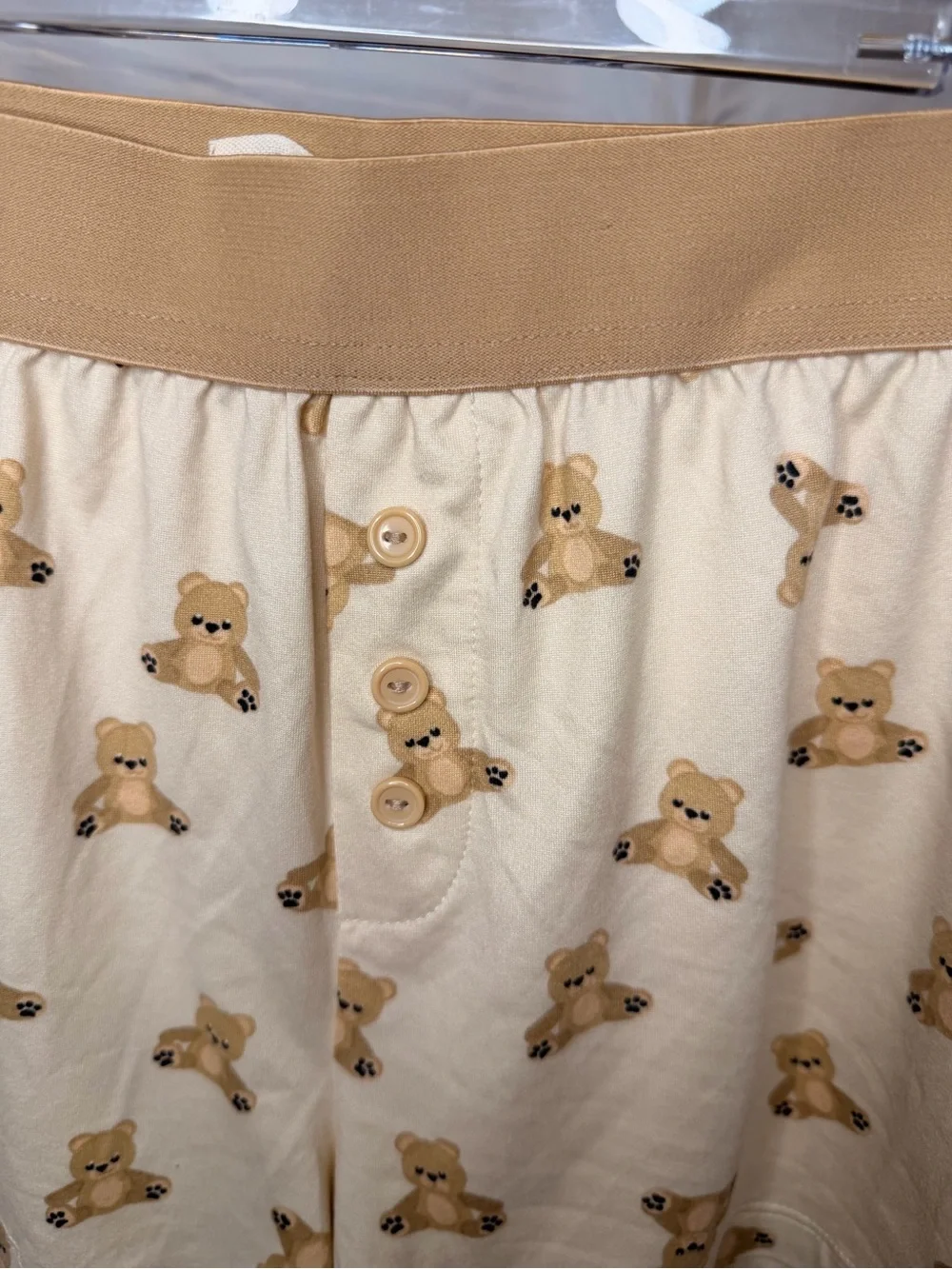 Women's Beige Teddy Print Sleep Shorts with Elastic Waist